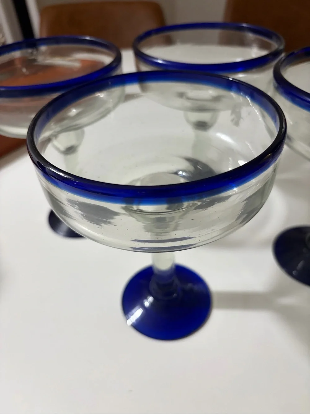 Blue-Rimmed Glass Margarita Coupes - Set of 4